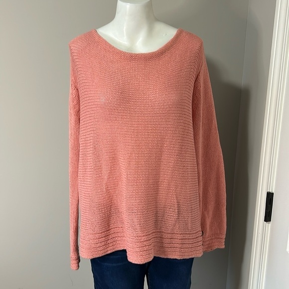 Wooden Ships Sweaters - WOODEN SHIPS Scoopneck Peach Open Knit Button Side Sweater Long Sleeve Sz M/L